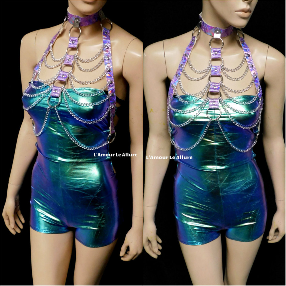 Lavender purple holographic chain body harness